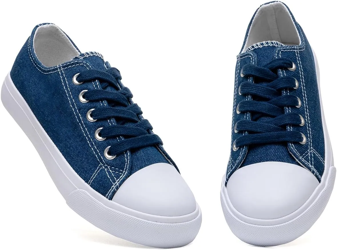 Classic Unisex Low-Top Canvas Sneakers  Boys Girls and Toddler Casual Lace-Up Shoes with Rubber Sole, Includes Extra White Shoelaces