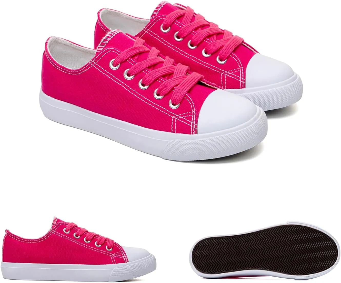 Classic Unisex Low-Top Canvas Sneakers  Boys Girls and Toddler Casual Lace-Up Shoes with Rubber Sole, Includes Extra White Shoelaces