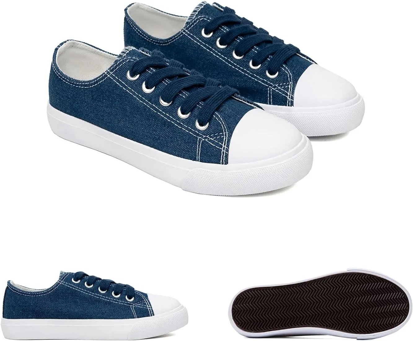 Classic Unisex Low-Top Canvas Sneakers  Boys Girls and Toddler Casual Lace-Up Shoes with Rubber Sole, Includes Extra White Shoelaces