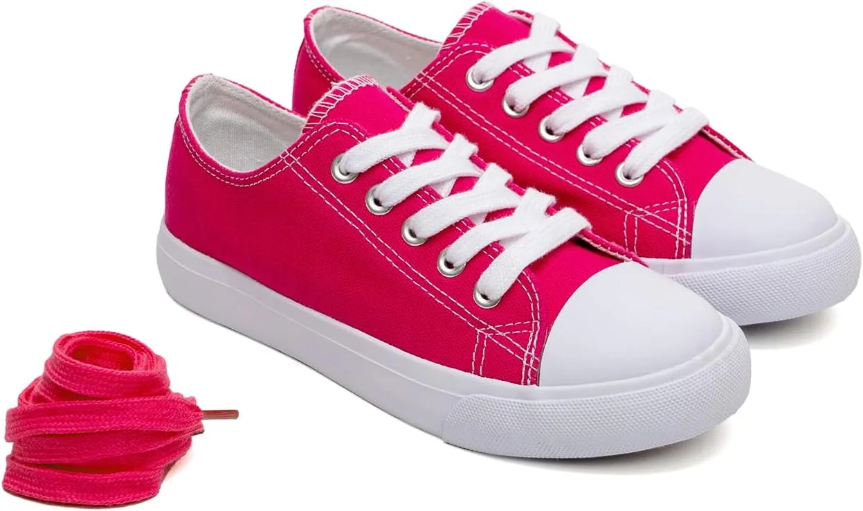 Classic Unisex Low-Top Canvas Sneakers  Boys Girls and Toddler Casual Lace-Up Shoes with Rubber Sole, Includes Extra White Shoelaces