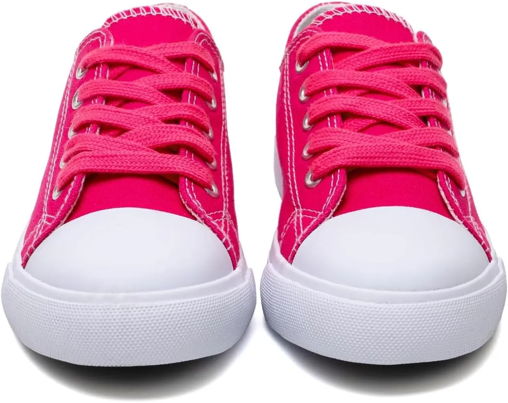 Classic Unisex Low-Top Canvas Sneakers  Boys Girls and Toddler Casual Lace-Up Shoes with Rubber Sole, Includes Extra White Shoelaces