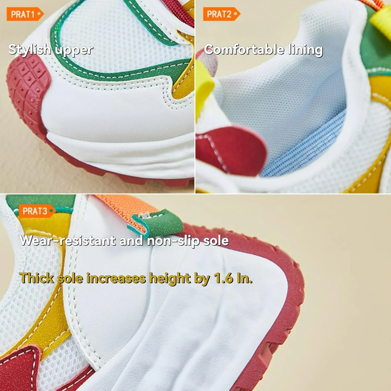 Colorful Walking Cute Sneakers for Women Platforms Retro Dad Shoes Lace-up 1.8" Rubber Thick Sole Height Increase Cute Walking Shoes