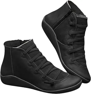 Combat Boots Womens With Heel Mid Calf,Women Vintage Retro Short Western Ankle Boots Ladies Casual Dressy Elegant Flat Booties Comfortable Wide Width Fashion Classic Boot Pull-On