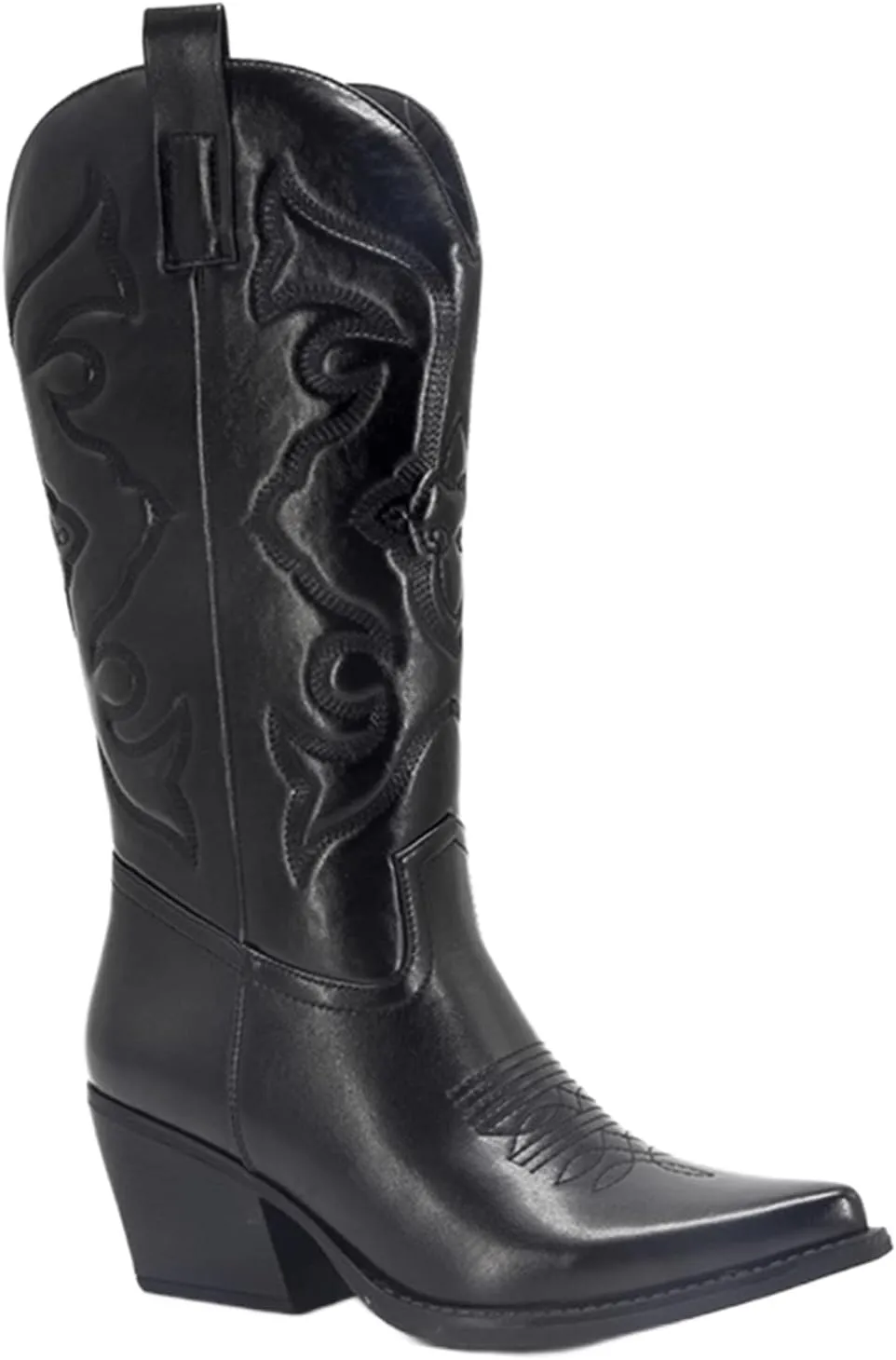 Cowgirl Boots Women Knee High Low Heel Cowboy Western Boots Embroidery Wide Calf Chunky Heel Fashion Classic Boot Pull-On