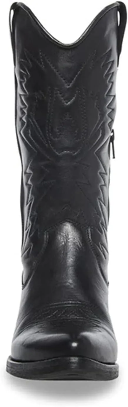 Cowgirl Boots Women Knee High Low Heel Cowboy Western Boots Embroidery Wide Calf Chunky Heel Fashion Classic Boot Pull-On