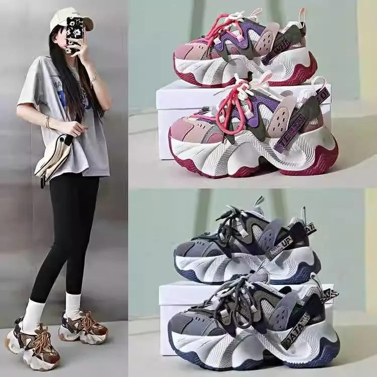 Cute Sneakers for Women Retro Thick Sole Dad Shoes Lace-Up Height Increase Walking Cute Shoes