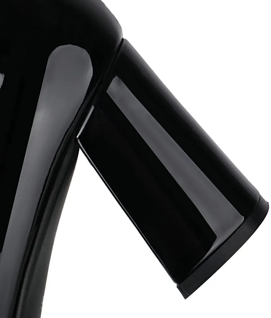 DINTAHA Gogo Boots Patent Leather Knee High Platform Boots Chunky High Heeled Boots with Zip Up