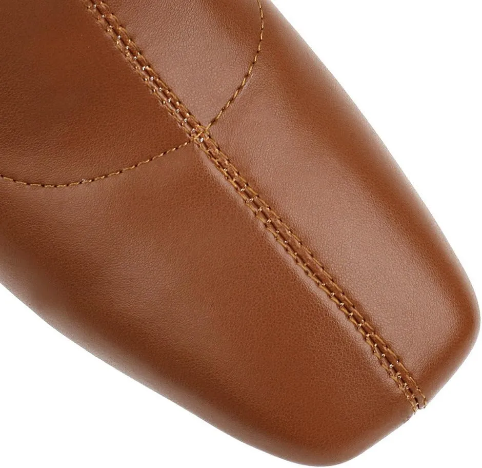 DINTAHA Square Toe Chunky Knee High Heeled Boots Tall Boots For Women Fall Zip Up Boots