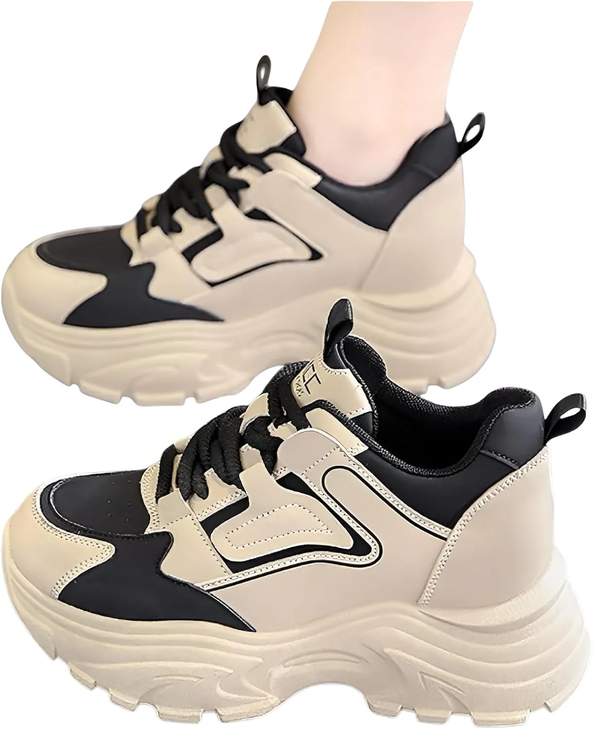 Ellniges]Women's Chunky Dad Shoes 4cm Height Increase Non-Slip Platform ers, Fashion-Forward Casual Walking Shoes for Gym/Outdoor/Daily Use with Breathable Mesh & Cushioned Comfort Black