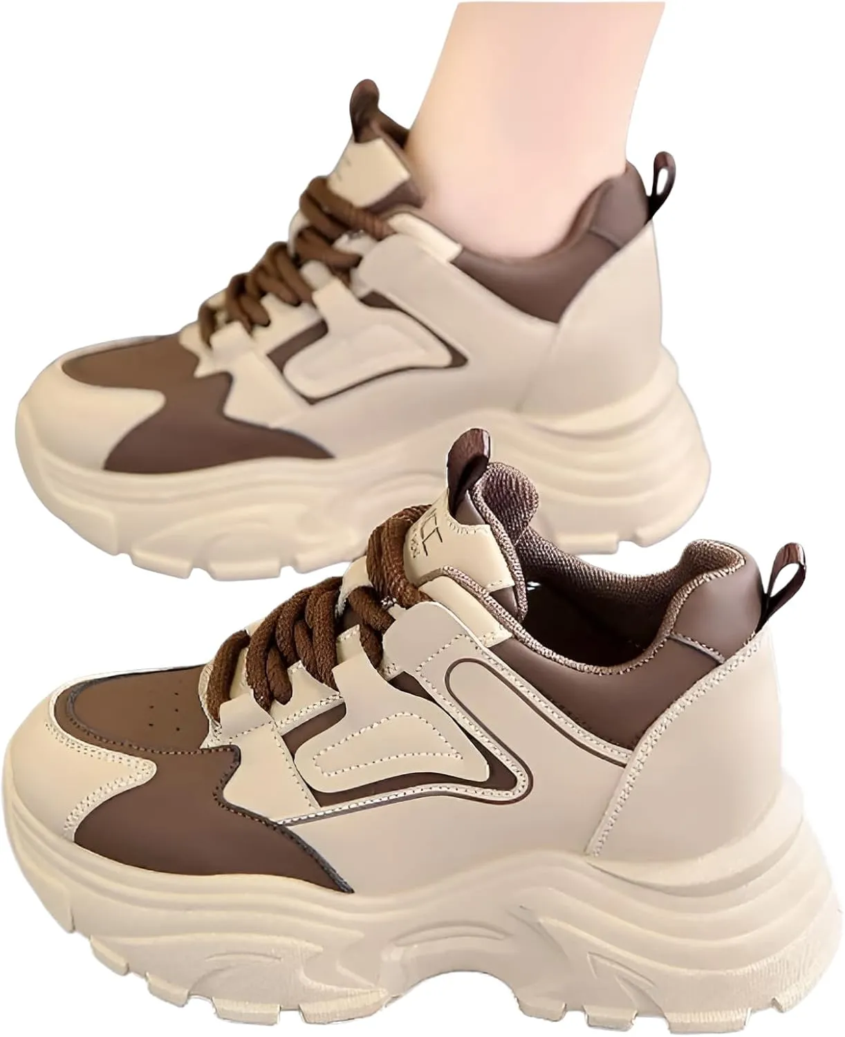 Ellniges]Women's Chunky Dad Shoes 4cm Height Increase Non-Slip Platform ers, Fashion-Forward Casual Walking Shoes for Gym/Outdoor/Daily Use with Breathable Mesh & Cushioned Comfort Khaki