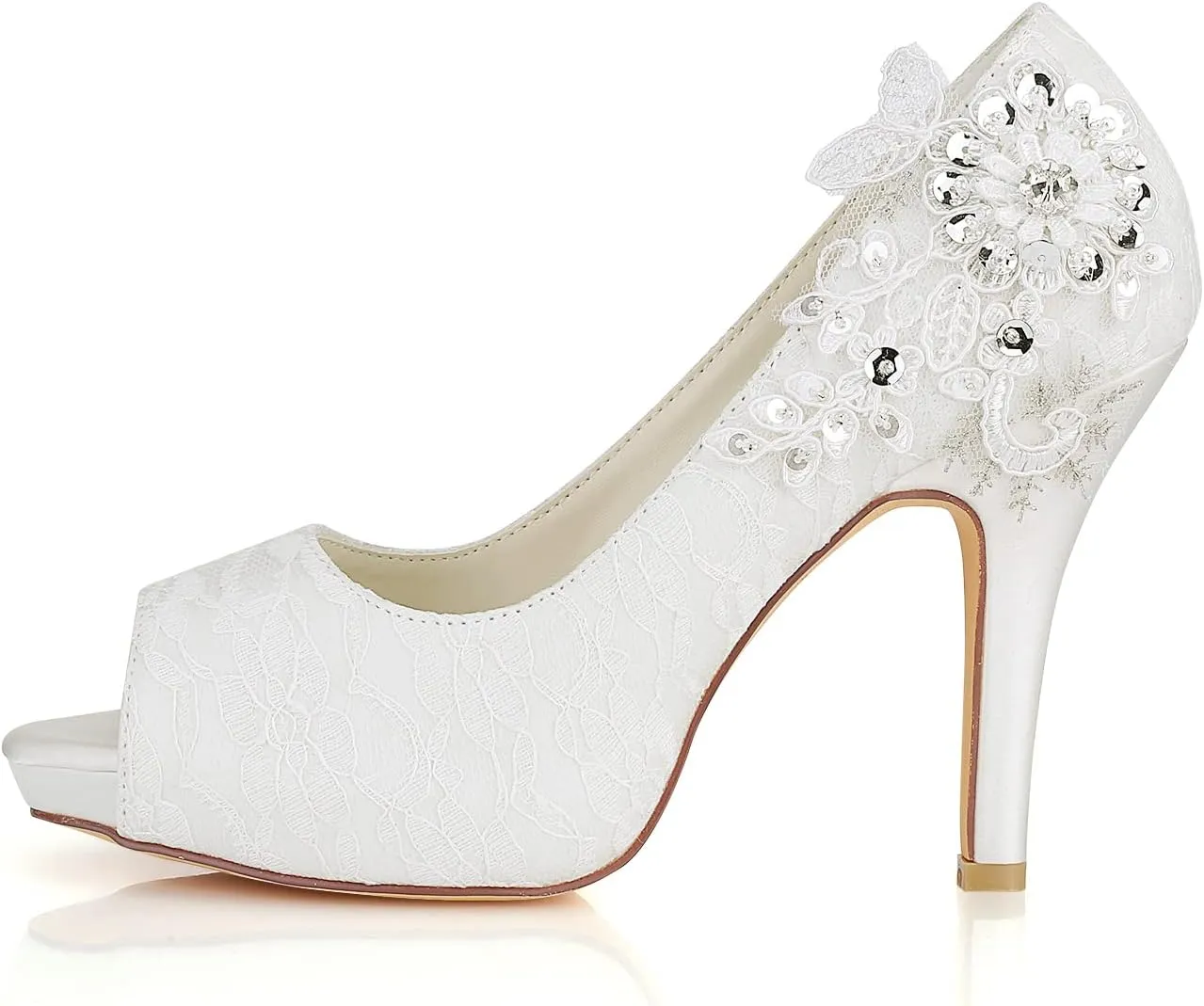 Emily Bridal Wedding Shoes Lace Wedding Shoes Ivory Lace Peep Toe High Heel Bridal Shoes