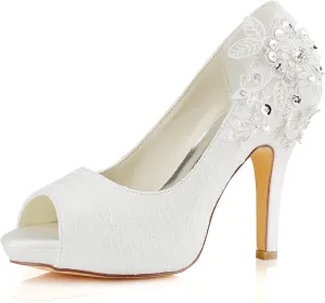 Emily Bridal Wedding Shoes Lace Wedding Shoes Ivory Lace Peep Toe High Heel Bridal Shoes
