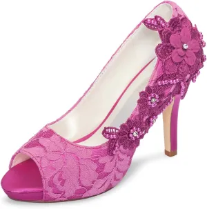 Emily Bridal Wedding Shoes Lace Wedding Shoes Ivory Lace Peep Toe High Heel Bridal Shoes
