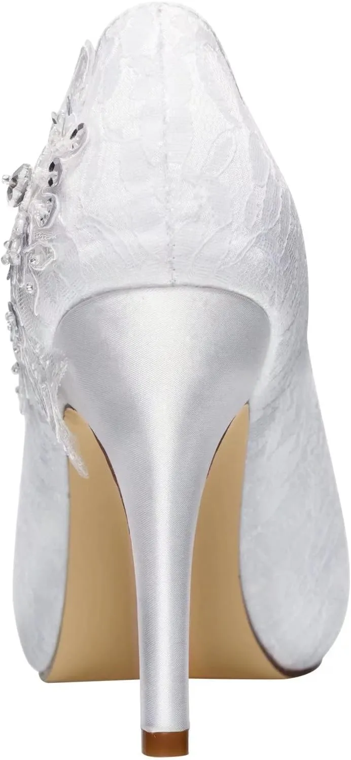 Emily Bridal Wedding Shoes Lace Wedding Shoes Ivory Lace Peep Toe High Heel Bridal Shoes