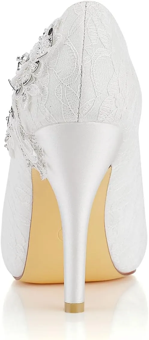 Emily Bridal Wedding Shoes Lace Wedding Shoes Ivory Lace Peep Toe High Heel Bridal Shoes