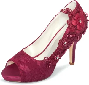 Emily Bridal Wedding Shoes Lace Wedding Shoes Ivory Lace Peep Toe High Heel Bridal Shoes