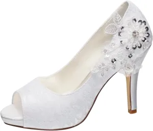 Emily Bridal Wedding Shoes Lace Wedding Shoes Ivory Lace Peep Toe High Heel Bridal Shoes