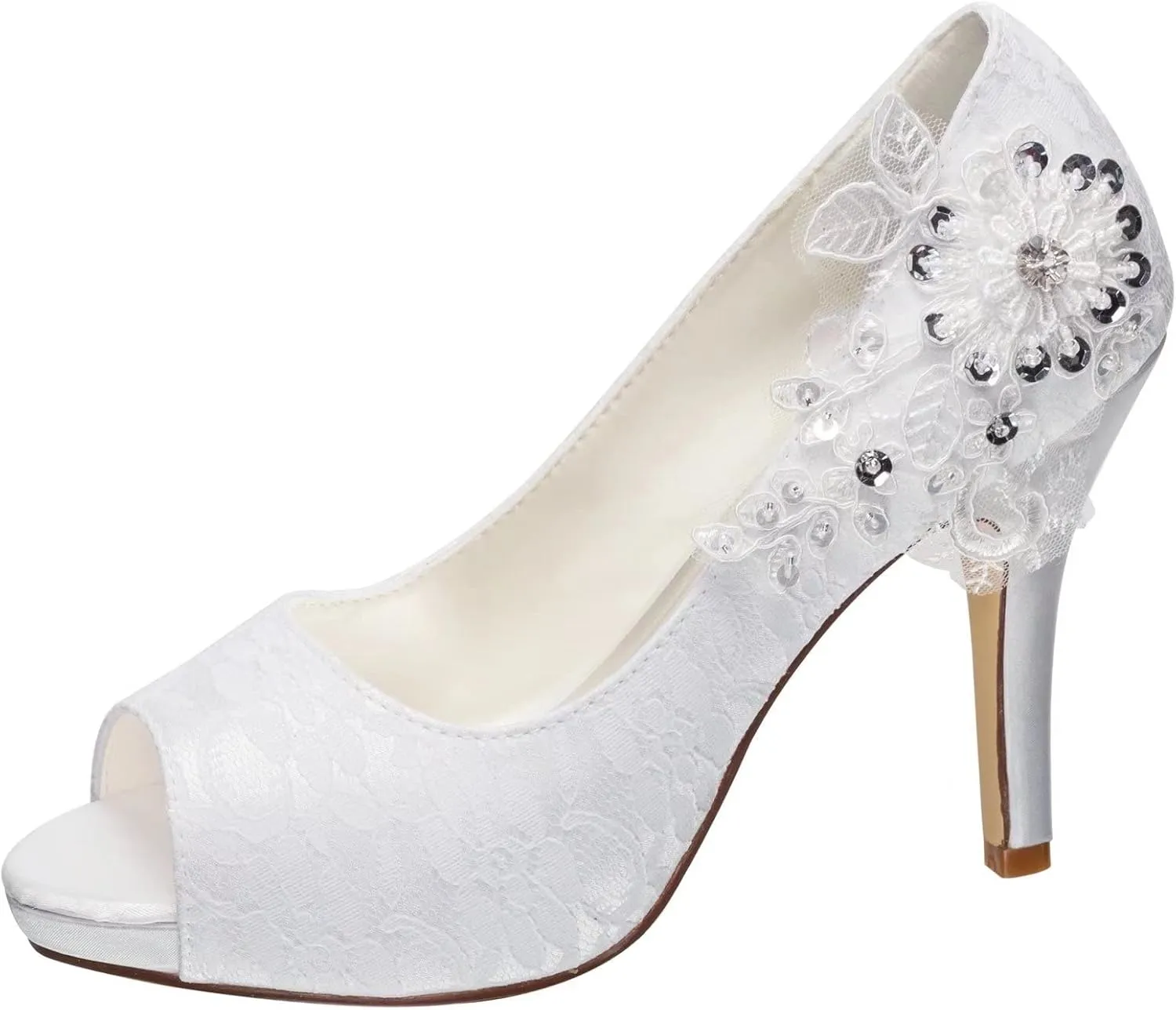 Emily Bridal Wedding Shoes Lace Wedding Shoes Ivory Lace Peep Toe High Heel Bridal Shoes