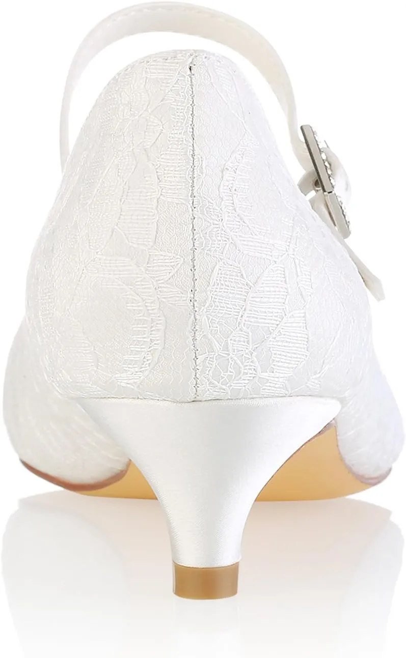 Emily Bridal Wedding Shoes Lace Wedding Shoes Round Toe Mary Jane Bridal Shoes Kitten Heel Mother Shoes