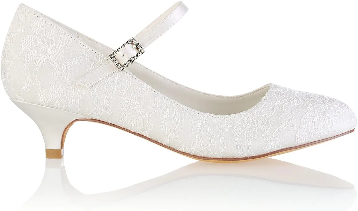 Emily Bridal Wedding Shoes Lace Wedding Shoes Round Toe Mary Jane Bridal Shoes Kitten Heel Mother Shoes