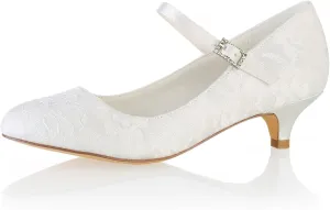 Emily Bridal Wedding Shoes Lace Wedding Shoes Round Toe Mary Jane Bridal Shoes Kitten Heel Mother Shoes