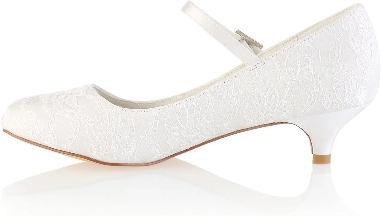 Emily Bridal Wedding Shoes Lace Wedding Shoes Round Toe Mary Jane Bridal Shoes Kitten Heel Mother Shoes