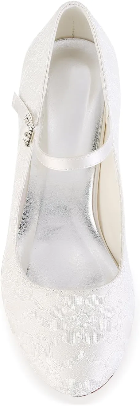 Emily Bridal Wedding Shoes Lace Wedding Shoes Round Toe Mary Jane Bridal Shoes Kitten Heel Mother Shoes