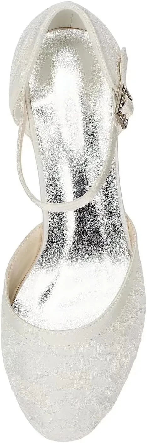 Emily Bridal Wedding Shoes Women's Lace Satin Stiletto Heel Pumps Sandals