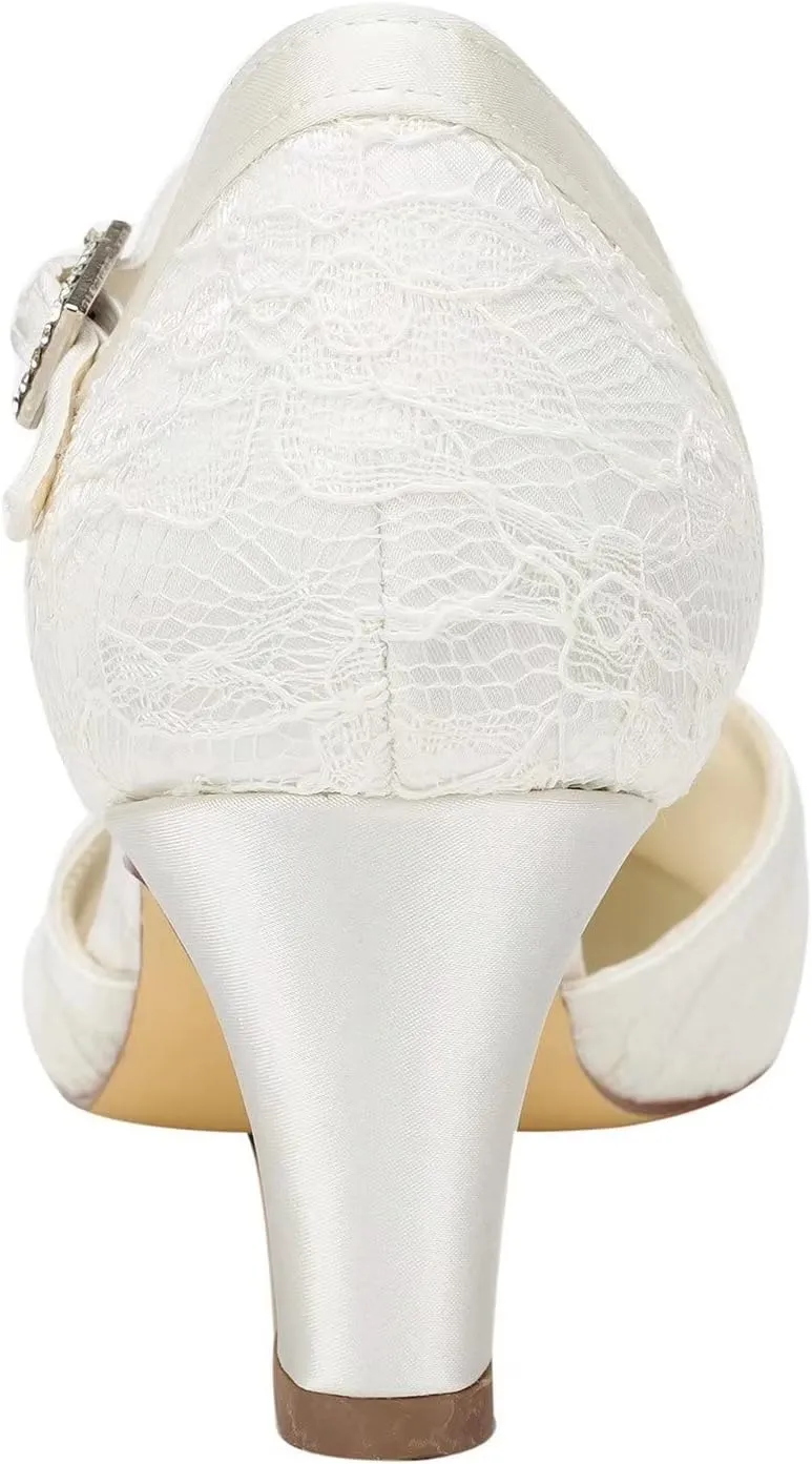 Emily Bridal Wedding Shoes Women's Lace Satin Stiletto Heel Pumps Sandals