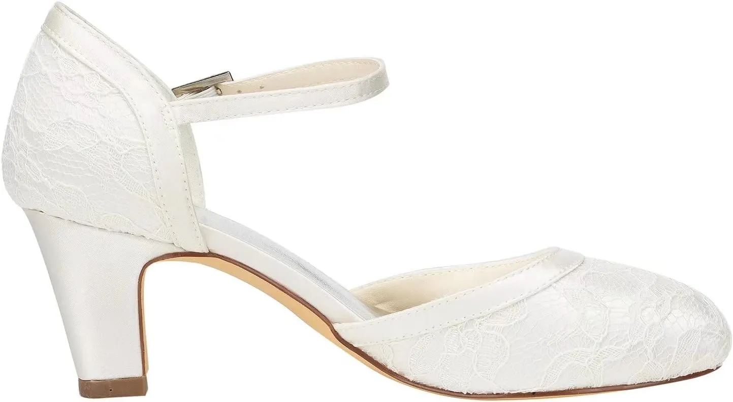 Emily Bridal Wedding Shoes Women's Lace Satin Stiletto Heel Pumps Sandals