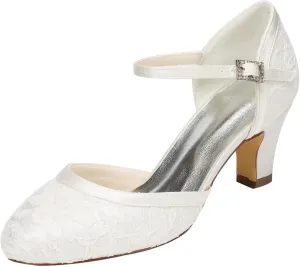 Emily Bridal Wedding Shoes Women's Lace Satin Stiletto Heel Pumps Sandals