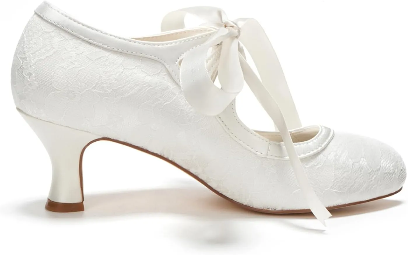 Emily Bridal Wedding Shoes Women's Lace Spool Heel Closed Toe Pumps
