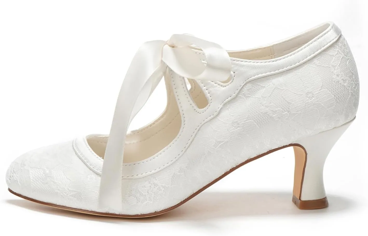 Emily Bridal Wedding Shoes Women's Lace Spool Heel Closed Toe Pumps