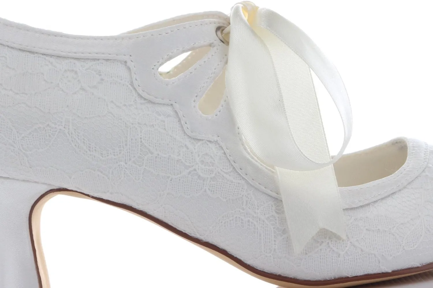 Emily Bridal Wedding Shoes Women's Lace Spool Heel Closed Toe Pumps