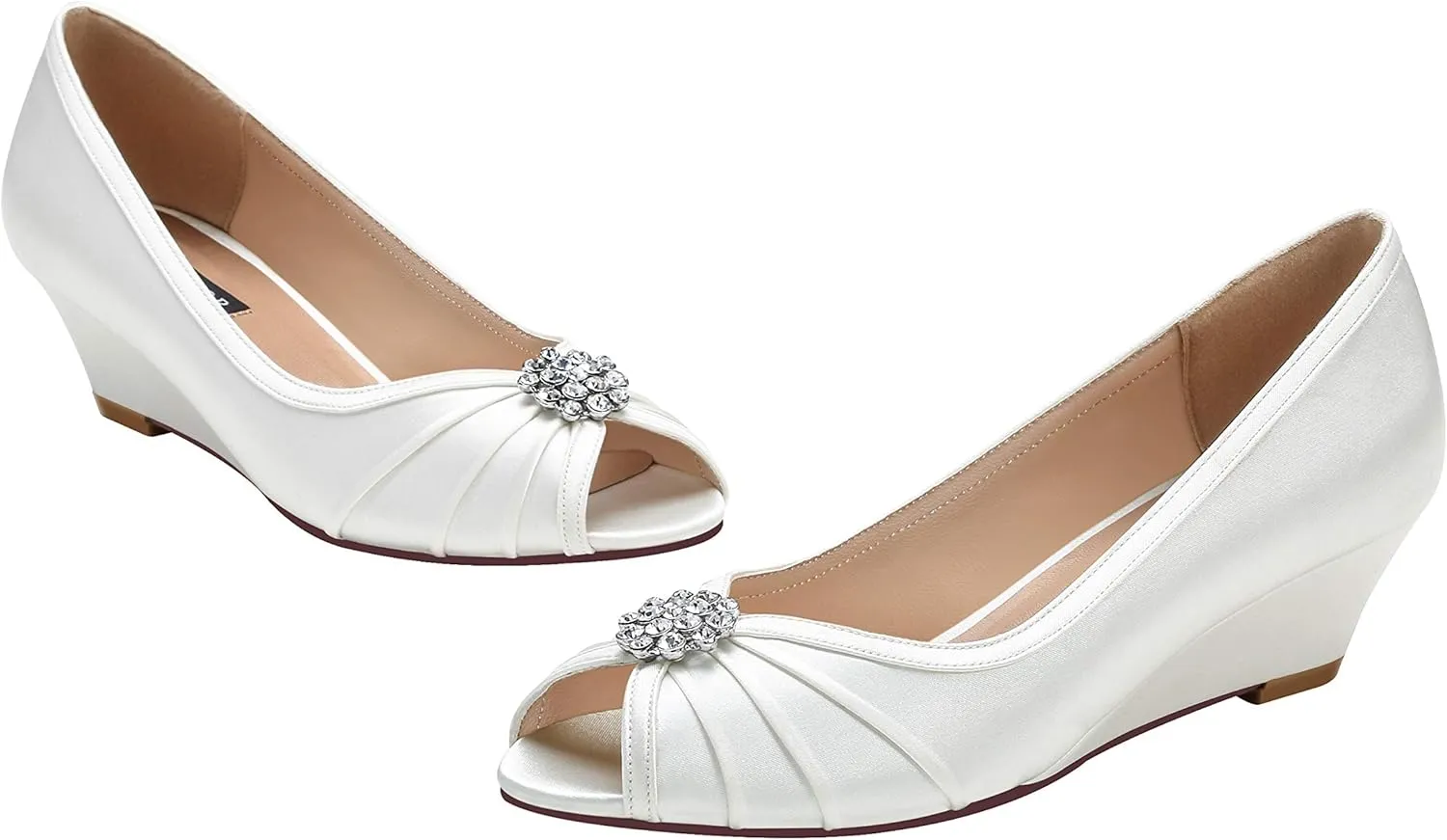 ERIJUNOR Women Comfortable Low Heel Wedges Peep Toe Wedding Shoes