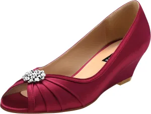 ERIJUNOR Women Comfortable Low Heel Wedges Peep Toe Wedding Shoes