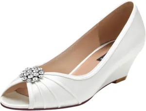 ERIJUNOR Women Comfortable Low Heel Wedges Peep Toe Wedding Shoes