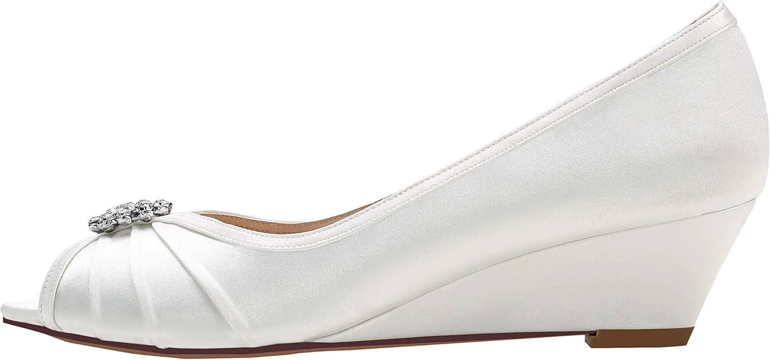 ERIJUNOR Women Comfortable Low Heel Wedges Peep Toe Wedding Shoes