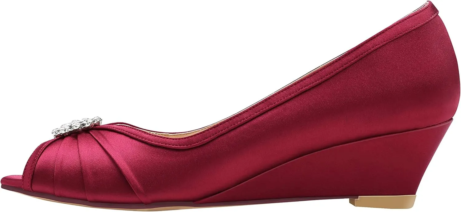 ERIJUNOR Women Comfortable Low Heel Wedges Peep Toe Wedding Shoes
