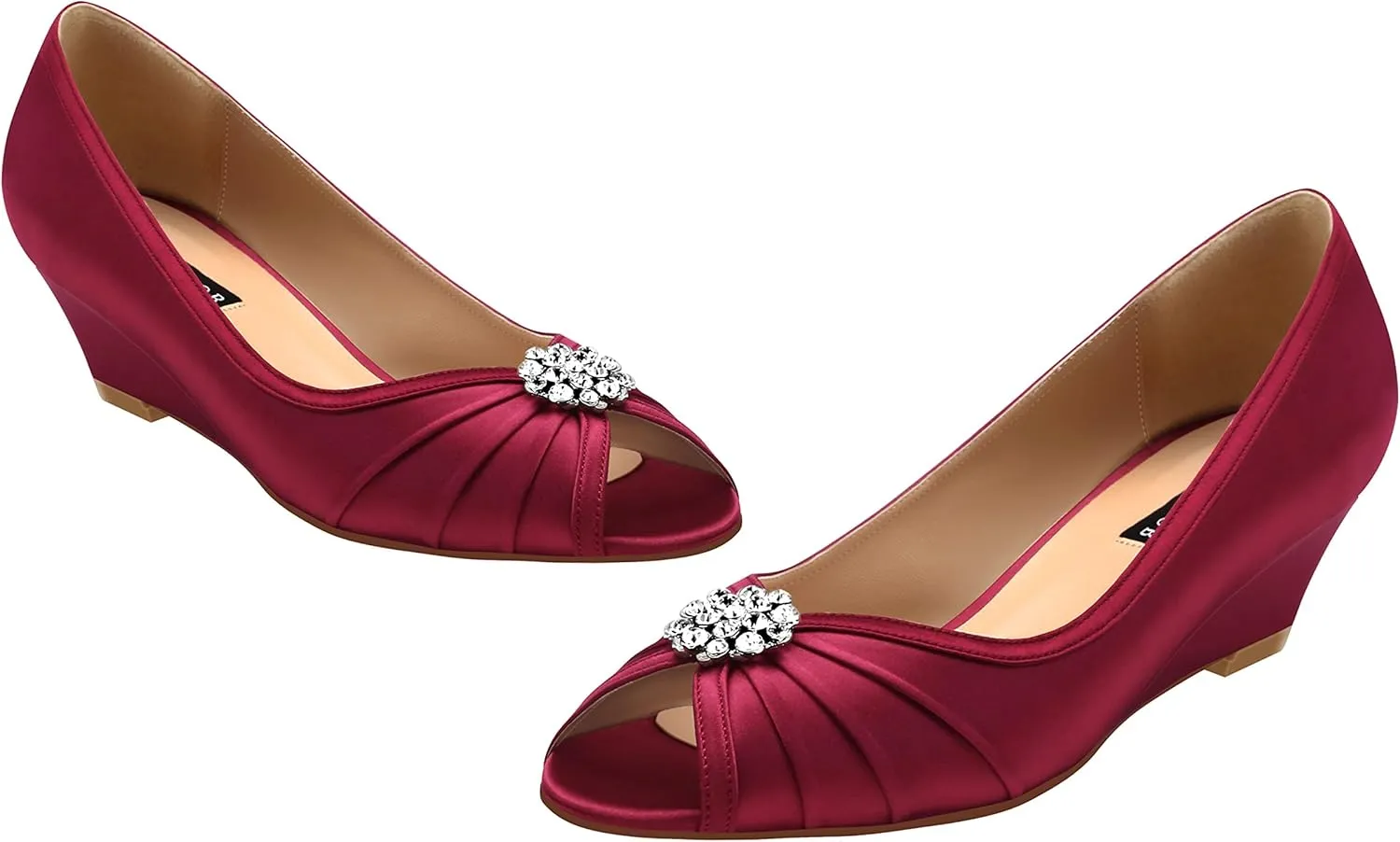 ERIJUNOR Women Comfortable Low Heel Wedges Peep Toe Wedding Shoes