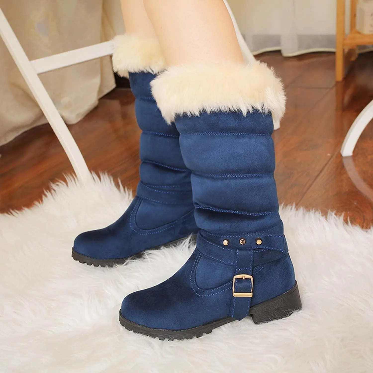 Fashionable and Classic High Top Warm Plus Velvet Low Heeled Round Toe Snow Boots for Women Womens Tote Wear Boots Women