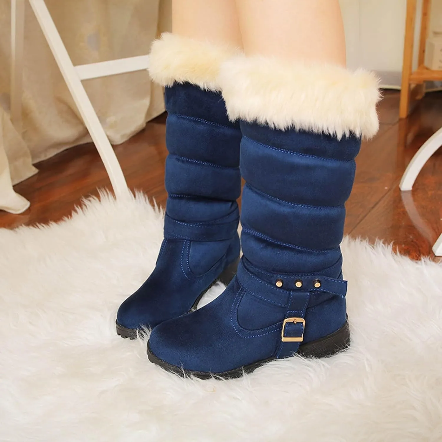 Fashionable and Classic High Top Warm Plus Velvet Low Heeled Round Toe Snow Boots for Women Womens Tote Wear Boots Women