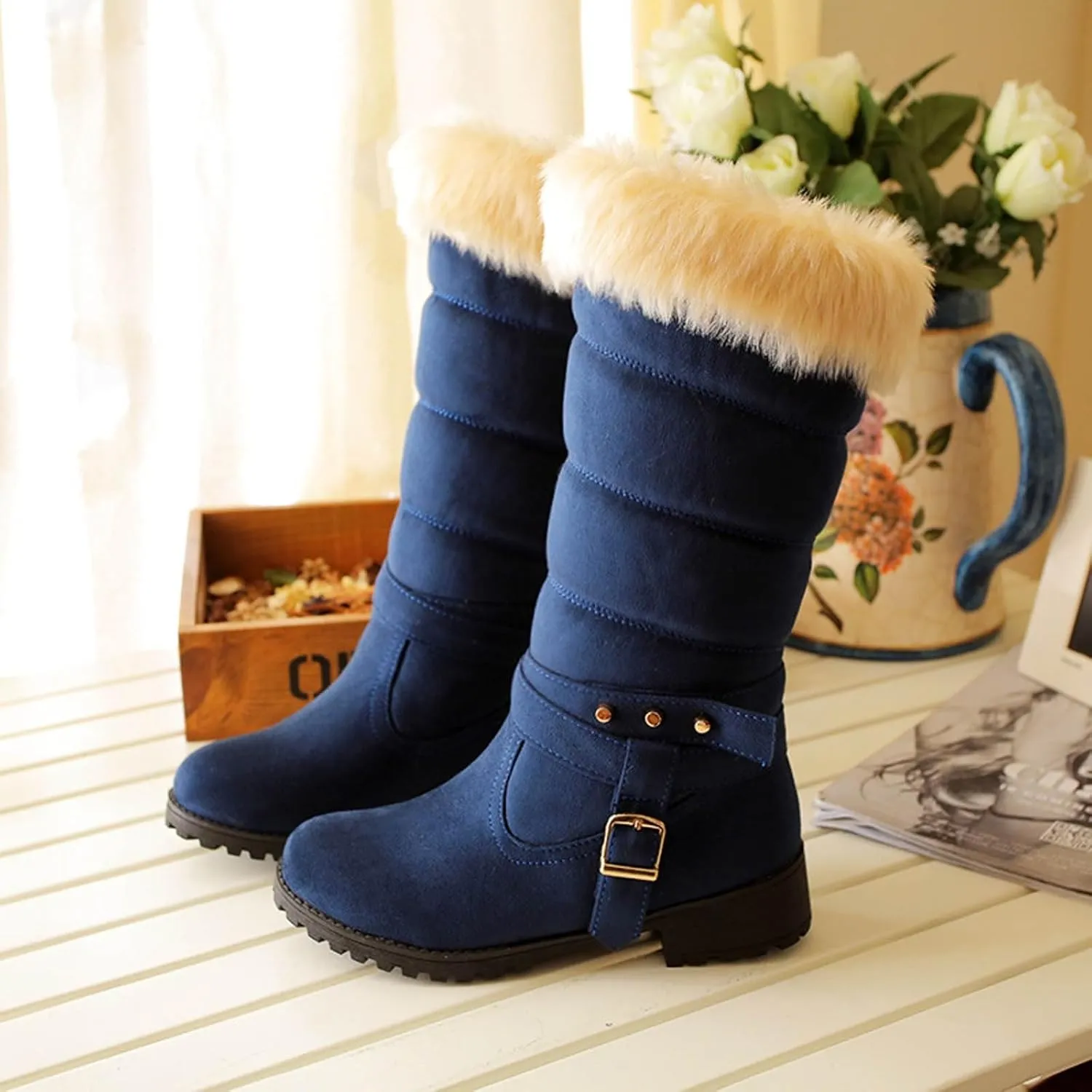 Fashionable and Classic High Top Warm Plus Velvet Low Heeled Round Toe Snow Boots for Women Womens Tote Wear Boots Women