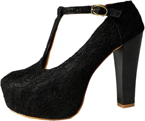 getmorebeauty Women's Marty Janes T-Strappy Lace Women Dress Wedding Shoes