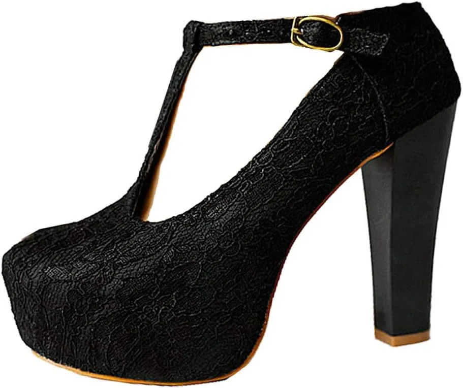 getmorebeauty Women's Marty Janes T-Strappy Lace Women Dress Wedding Shoes