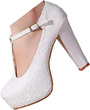 getmorebeauty Women's Marty Janes T-Strappy Lace Women Dress Wedding Shoes