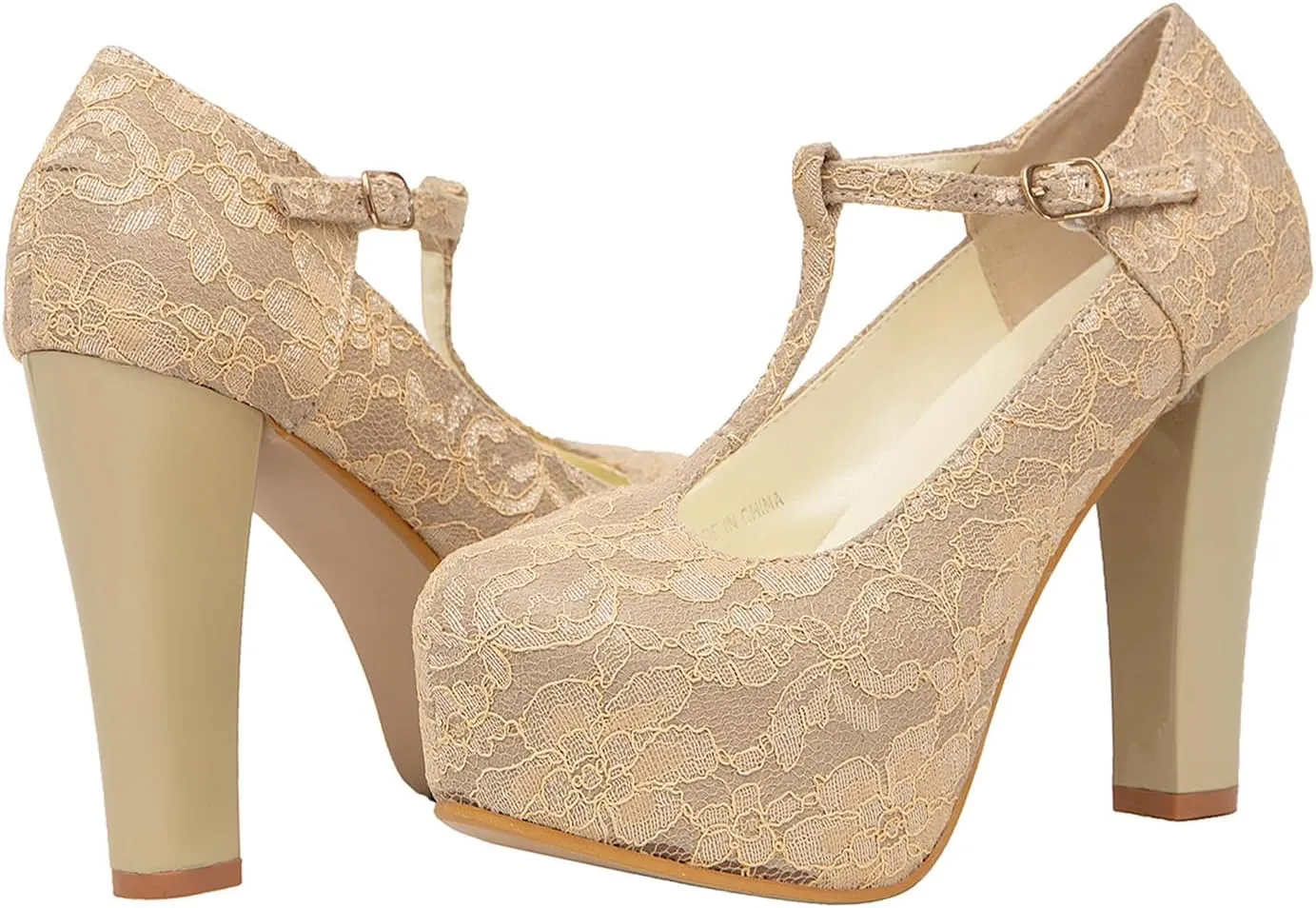 getmorebeauty Women's Marty Janes T-Strappy Lace Women Dress Wedding Shoes