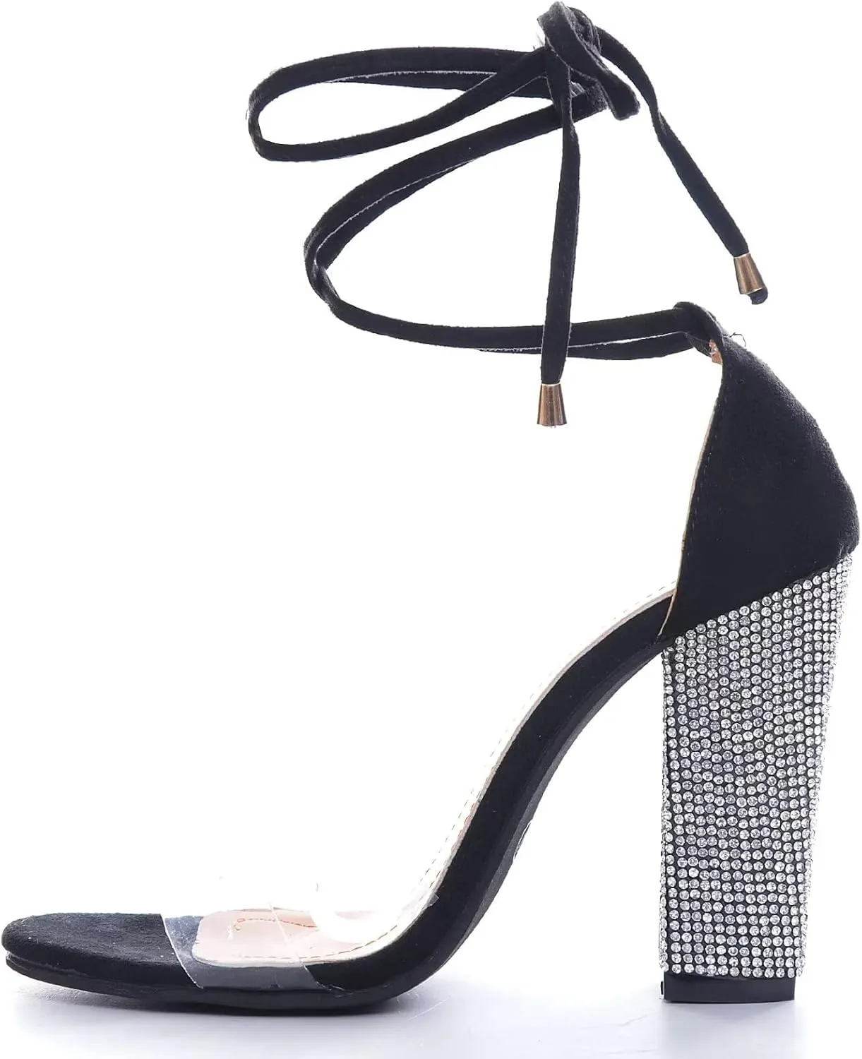 Hee grand Women's Rhinestone Heels Gladiator Ankle Strappy High Heel Sandals Open Toe Chunky Dress Shoes for Party
