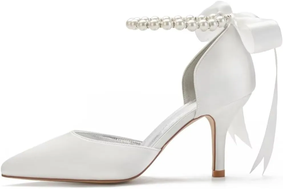 High Heel Wedding Shoes for Bride Closed Toe Pearl Bridal Heels Formal Pumps for Women Evening