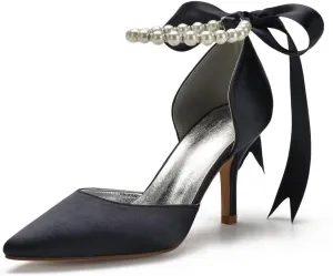 High Heel Wedding Shoes for Bride Closed Toe Pearl Bridal Heels Formal Pumps for Women Evening